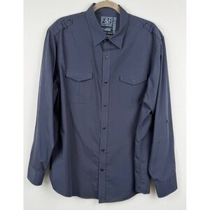 F&F Button Down Shirt Mens XL Navy Blue Excellent Military Workwear Casual